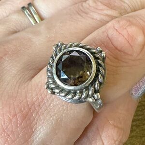 Sterling Silver Round 3.00 ct Smoky Quartz Rope Design Ring Size 7